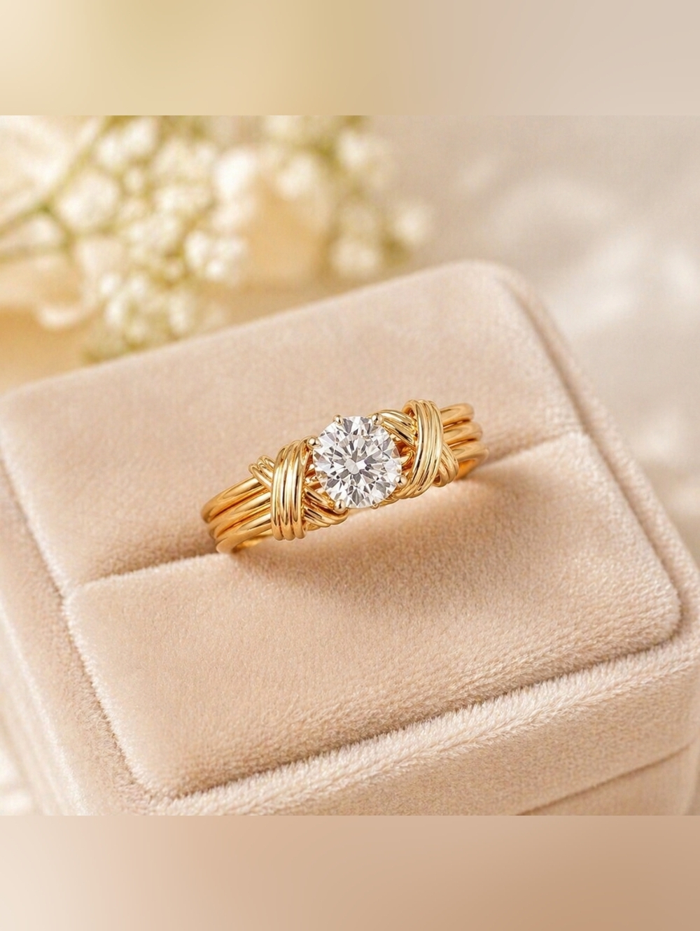 2Ct Round Cut Diamond Lab Created Engagement Ring 14K Yellow Gold Plated - Sz 6